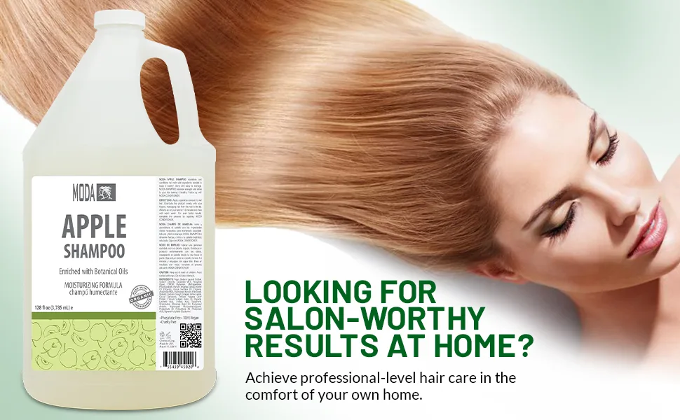 MODA - Moisturizing Shampoo for All Hair Types Apple 128 Oz Professional - Deeply Cleanses and Conditions Strengthens Restores and Shine your Hair - With Glycerin Keratin Collagen - Shampoo , Apple, 128 Oz,