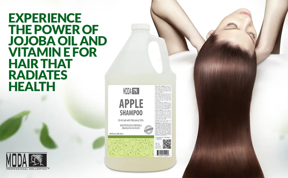 MODA - Moisturizing Shampoo for All Hair Types Apple 128 Oz Professional - Deeply Cleanses and Conditions Strengthens Restores and Shine your Hair - With Glycerin Keratin Collagen - Shampoo for All Hair Types