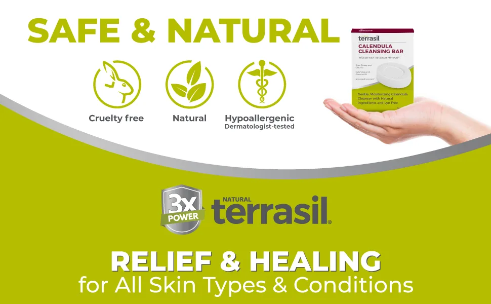 terrasil Calendula Soap Bar - Relief for Irritated & Itchy Skin Sensitive Skin Sores Hives Anti-Itch Soap Natural & Gentle for Adults & Kids Dermatologist Tested & Hypoallergenic Approved (75g) - Safe