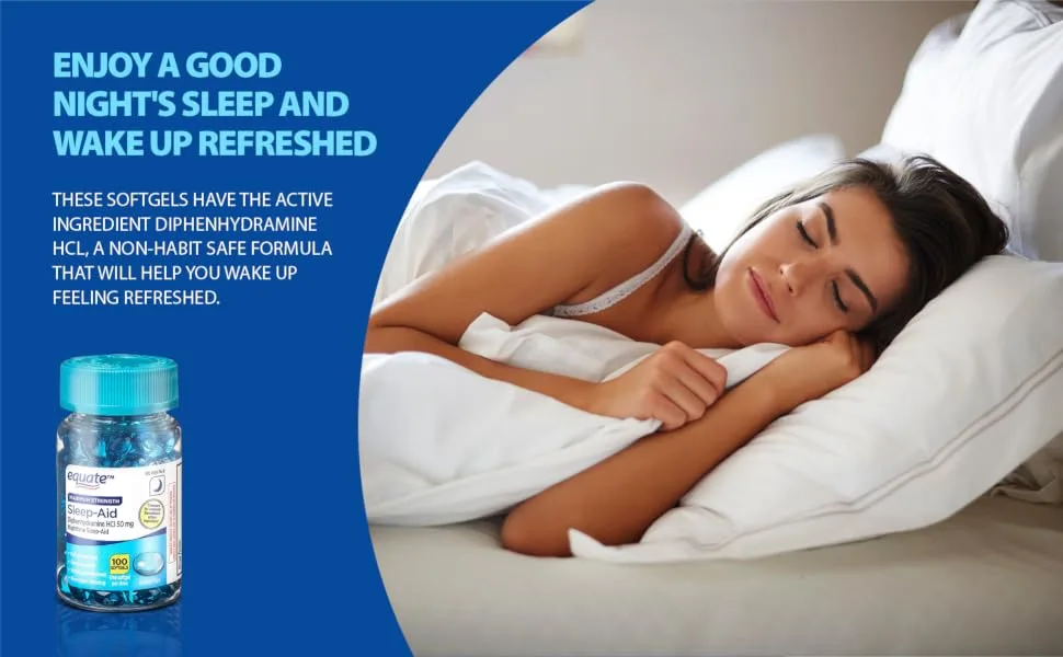 Equate Maximum Strength Sleep-Aid Softgels 50mg, 100 Ct Bundle with Exclusive Have a Great Sleep - Better Idea Guide (2 Items) - Ads 2