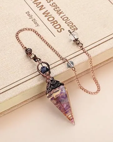 DUQGUHO Crystal Pendulums Amethyst Healing Crystal Quartz Pendulum Spiritual Hexagonal Pointed Cone Resin Pendants Witchcraft Energy Balancing Accessories Divination Dowsing Tools 1PC - ??????