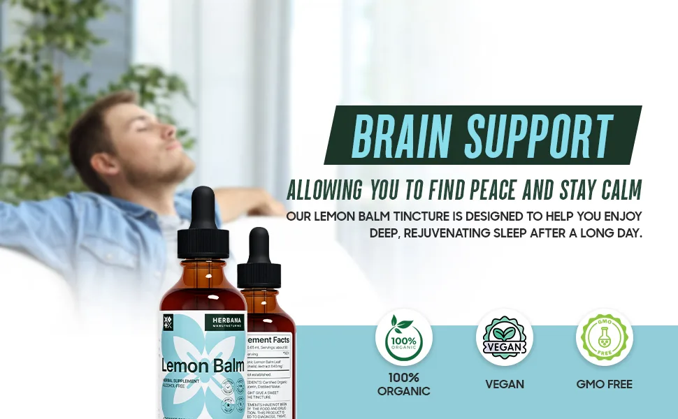 Lemon Balm Liquid Extract 2 fl oz - Melissa Officinalis Drops for Mood and Brain Support - Relaxing Herbal Supplement - High Potency Tincture - 45-Day Supply - Lemon Balm Liquid Extract Melissa Mood Brain Support antioxidant Natural Sleep Aid Relaxing