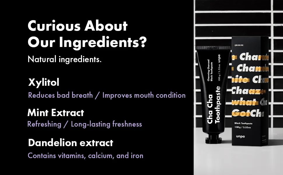  unpa. Cha Cha Toothpaste : All-Natural Organic Charcoal Teeth Strengthening Toothpaste for Minty Fresh Breath 100g - unpa
