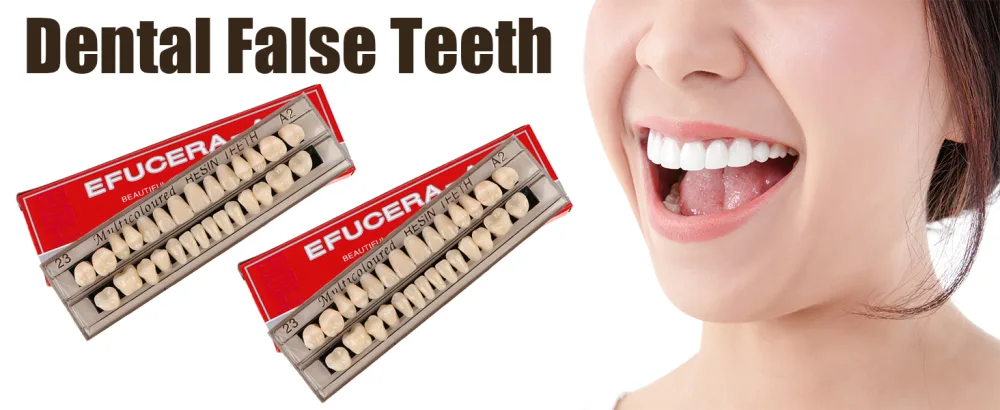 56 Pieces False Teeth 2 Sets Whole Teeth Synthetic Polymer Denture Teeth 22 Shade A2 Upper + Lower Dental Materials for Replacement DIY or Halloween - Dental False Teeth