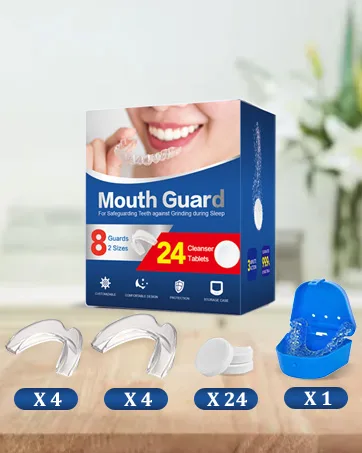 Mouth Guard for Grinding Teeth at Night Moldable Anti Clenching Teeth Mouthguards for Sleep 2 Sizes-Thin Small Dental Guard for Kids with 24 Cleaner Tablets - Mouth Guard