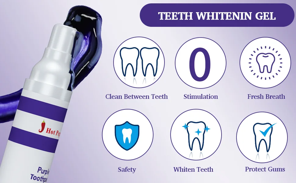 Hot Pepper Natural Purple Toothpaste for Teeth Whitening Color Corrector Purple Toothpaste Brighten Your Smile Gently 30ml - purple toothpaste