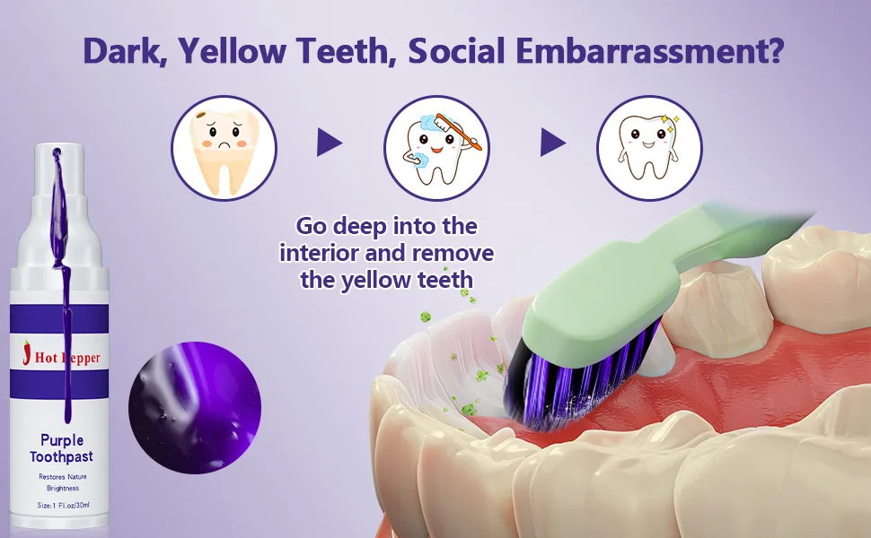 Hot Pepper Natural Purple Toothpaste for Teeth Whitening Color Corrector Purple Toothpaste Brighten Your Smile Gently 30ml - purple toothpaste