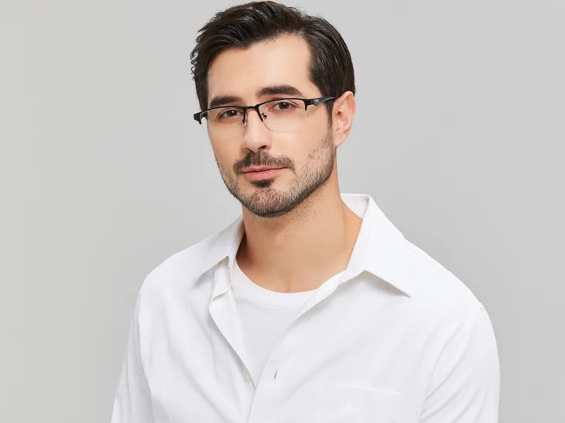 ANRRI Blue Light Glasses for Men Semi Rimless Rectangle Black Metal Frame UV Blocking Computer Glasses A1-black 0.0 x - glasses frame for men