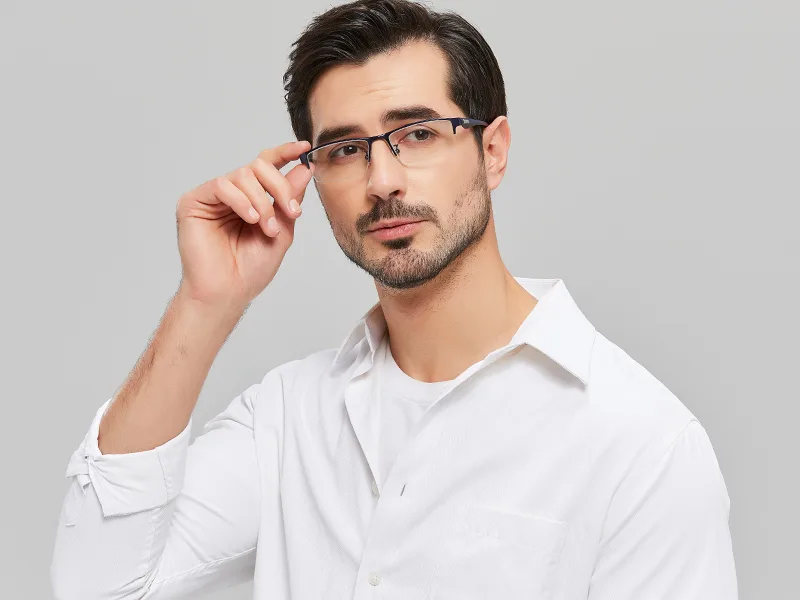 ANRRI Blue Light Glasses for Men Semi Rimless Rectangle Black Metal Frame UV Blocking Computer Glasses A1-black 0.0 x - glasses frame for men
