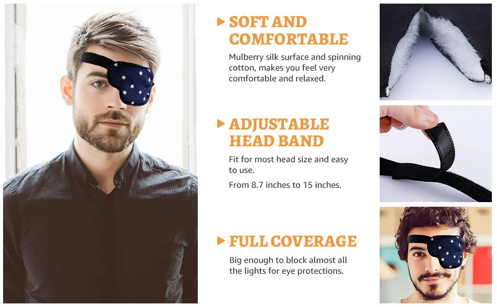 eZAKKA Eye Patch Adjustable Eye Patches Medical Eye Patch Amblyopia Lazy Eye Patches for Left Eyes Navy with White Star (Left) - eye patch