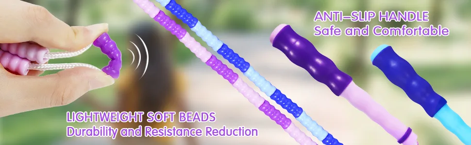 Supertrip Jump Rope Kids-Soft Beaded Skipping Rope Adjustable Tangle-Free Segmented Jumping Rope for Children and Students Bule&Purple - jump rope