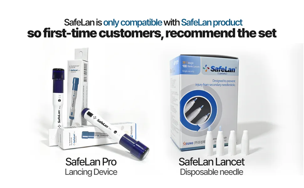 Set Safety Lancing Device + Lancets 1Box (30G/100Pieces) Minimizing Pain Made in Korea - Safelan Set