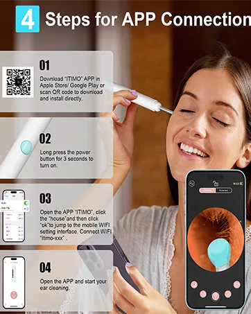 Ear Wax Removal Tool Ear Pick with 1080P HD Camera Earwax Cleaning Kit with 12 Replacement Tips Upgraded Ear Massage Mode and LED Light Wireless Otoscope Ear Camera for iOS & Android (White) - earwax removal kit