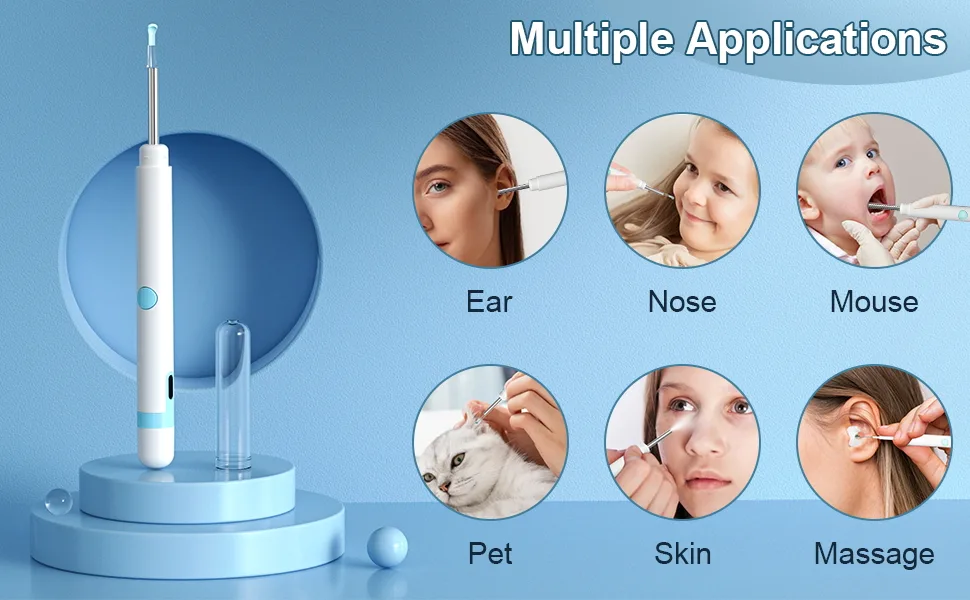 Ear Wax Removal Tool Ear Pick with 1080P HD Camera Earwax Cleaning Kit with 12 Replacement Tips Upgraded Ear Massage Mode and LED Light Wireless Otoscope Ear Camera for iOS & Android (White) - earwax removal tool
