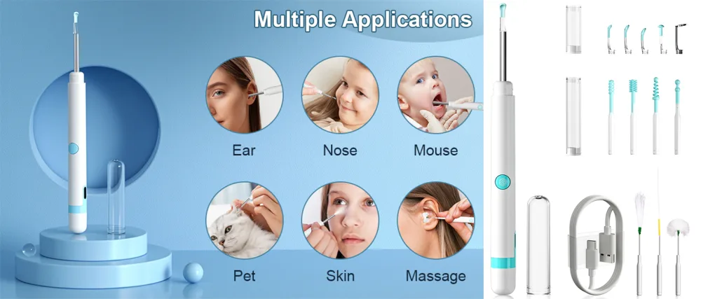 Ear Wax Removal Tool Ear Pick with 1080P HD Camera Earwax Cleaning Kit with 12 Replacement Tips Upgraded Ear Massage Mode and LED Light Wireless Otoscope Ear Camera for iOS & Android (White) - earwax removal with camera