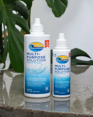 Cruelty-Free Multi-Purpose Contact Lenses Solution - Travel Size Contact Lens Solution Mild Contact Solution for Contact Lenses Cleans & Conditions Eye Contacts by Clear Conscience 3 Fl oz - multi purpose contact lens solution