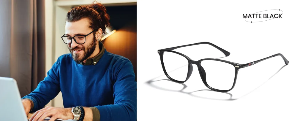 Cyxus Blue Light Blocking Glasses Men Women Computer Gaming Glasses Rectangle TR90 frame Anti Eyestrain UV400 Black 03-matte Black 8208 - product information 17