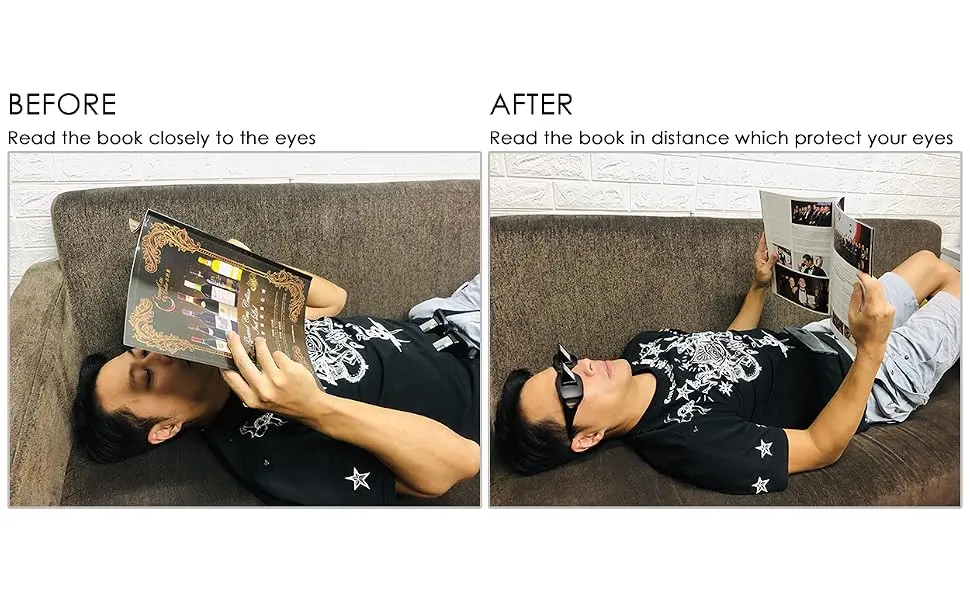 DS. DISTINCTIVE STYLE Lazy Glasses Prism 90 Degree Crochet Glasses Mirror Reading Glasses for Laying Down/Knitting Irregular Clear - Before After