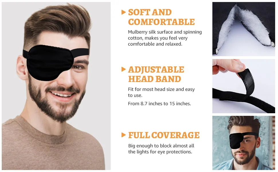 eZAKKA Eye Patches for Adults Lazy Eye Patch Eyepatch for Amblyopia Strabismus with Buckle Black (Right) Black Right - eye patch