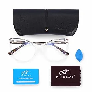 FEISEDY Trendy Cateye TR90 Blue Light Blocking Spring Hinges Computer Glasses Women B2676 Black+pink - 7890