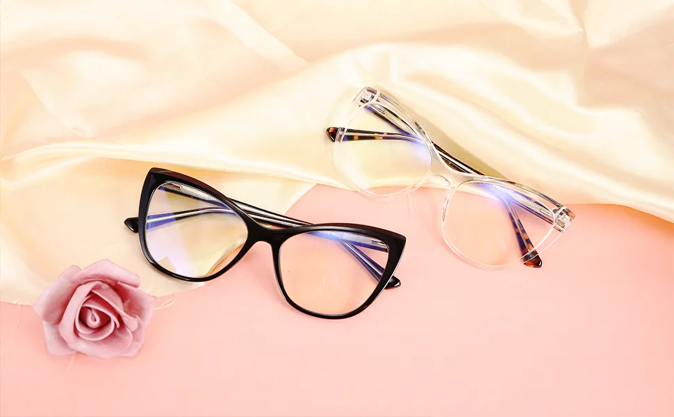 FEISEDY Trendy Cateye TR90 Blue Light Blocking Spring Hinges Computer Glasses Women B2676 Black+pink - product information 19