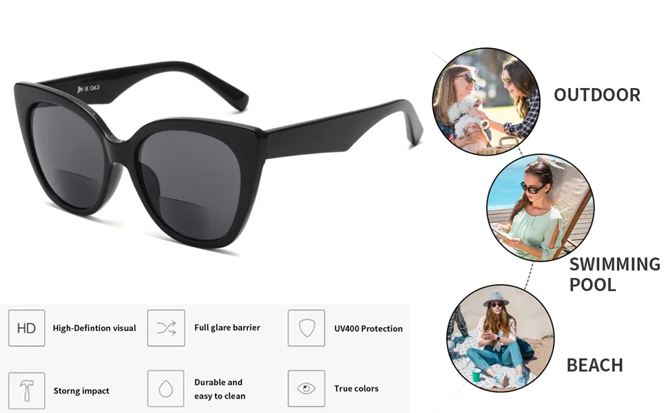 JM Classic Bifocal Reading Glasses Oversized Cateye Stylish Sunglasses Readers for Women Tortoise +2.0 Tortoise 2.0 x - 200786 BIFOCAL READING GLASSES