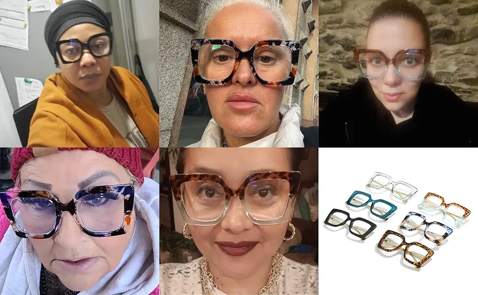 LJCZKA Oversized Rectangle Blue Light Blocking Glasses for Men Women Thick Frame Anti Eyestrain Clear Computer Eyeglasses Cleargrey - LJCZKA Blue Light Blocking Glasses