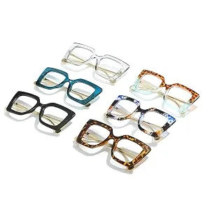 LJCZKA Oversized Rectangle Blue Light Blocking Glasses for Men Women Thick Frame Anti Eyestrain Clear Computer Eyeglasses Cleargrey - LJCZKA Oversized Rectangle Blue Light Blocking Glasses