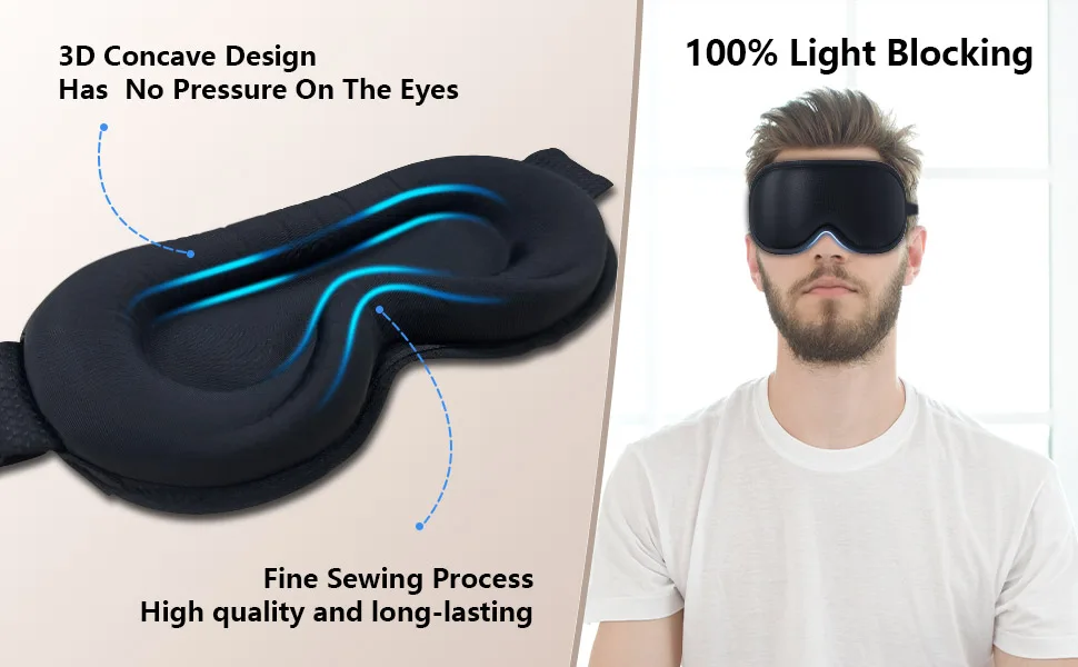 Easysleep Sleep Eye Mask 3D Contoured Cup Sleeping Mask with 100% Light Blocking and Adjustable Strap Soft Breathable Eye Cover Night Blindfold Mask for Men Women. - 3d cup design