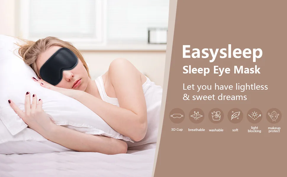 Easysleep Sleep Eye Mask 3D Contoured Cup Sleeping Mask with 100% Light Blocking and Adjustable Strap Soft Breathable Eye Cover Night Blindfold Mask for Men Women. - sleep eye mask