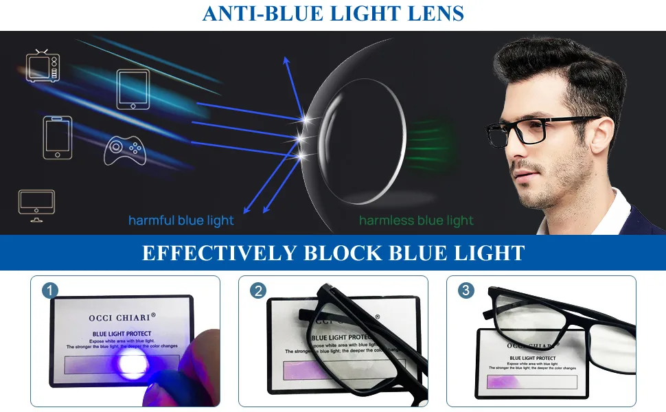 OCCI CHIARI Men's Blue Light Blocking Glasses Small Mens Glasses Spring Hinge (Black No Degree) A-black 0.0 x - Blue light blocking lens