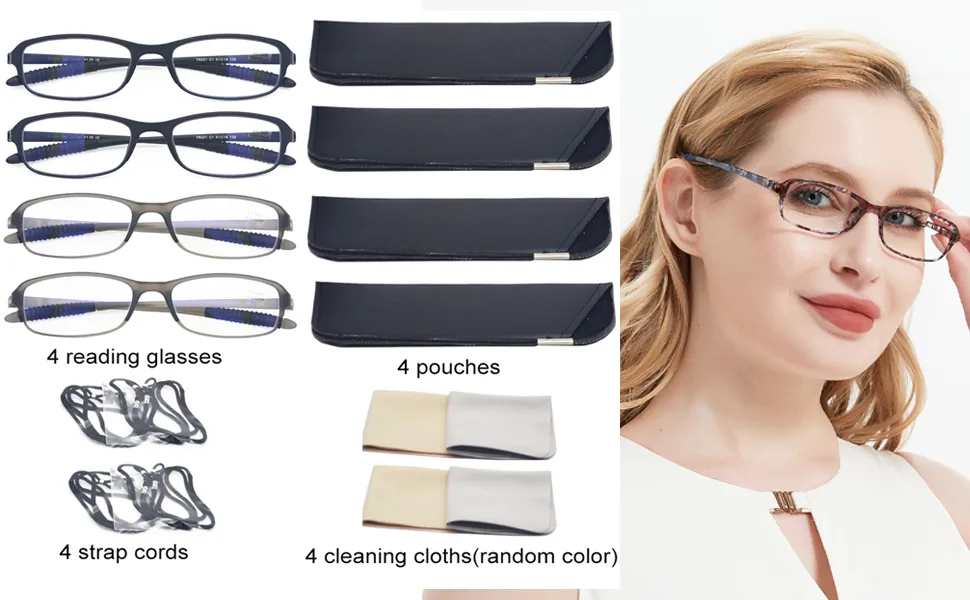 Computer Blue Light Blocking Reading Glasses(Flexible and Lightweight) UV Protection Readers Anti Eyestrain for Women Men 2 Black & 2 Gray 2.0 x - model women