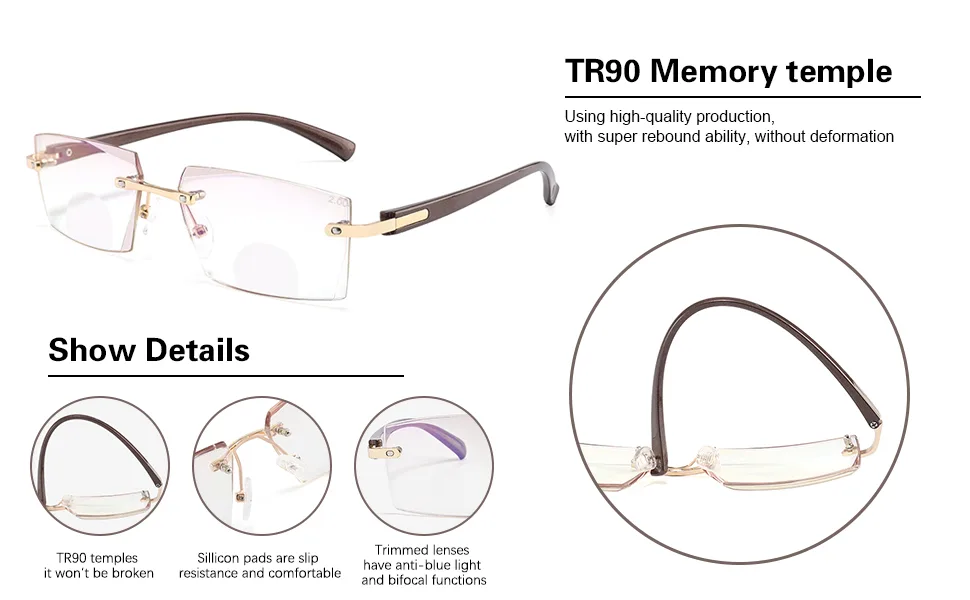 Rimless Clear Top Bifocal Reading Glasses for Men and Women No Line Blue Light Blocking Readers Computer EyeGlasses Metal Frame 3.0 x - High Quality Material
