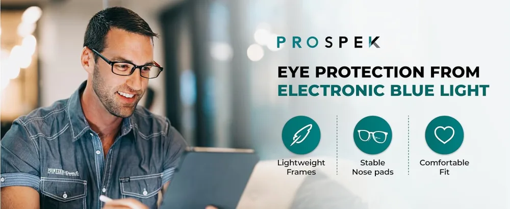 Prospek Blue Light Blocking Glasses for Men and Women Anti Glare Computer Glasses Regular No Magnification Red and Black 0.0 Diopters - blue light glasses