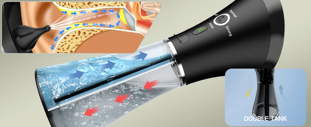 Electric Ear Wax Removal System Water Powered Ear Cleaning Tool with Irrigation Flusher 6 Tips 4 Pressure Settings - Safe & Effective for Ear Wax Buildup Flushing and Cleaning Dark Black - ear cleaner