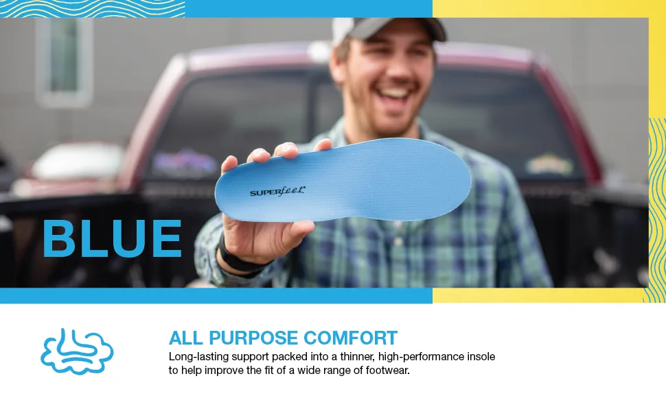 Superfeet BLUE Professional-Grade Orthotic Shoe Inserts for Medium Thickness and Arch Insole, Blue, 9.5-11 Men / 10.5-12 Women - powerstep slimtech anti-odor superfeet premium height gel memory foam compression easyfeet cushion