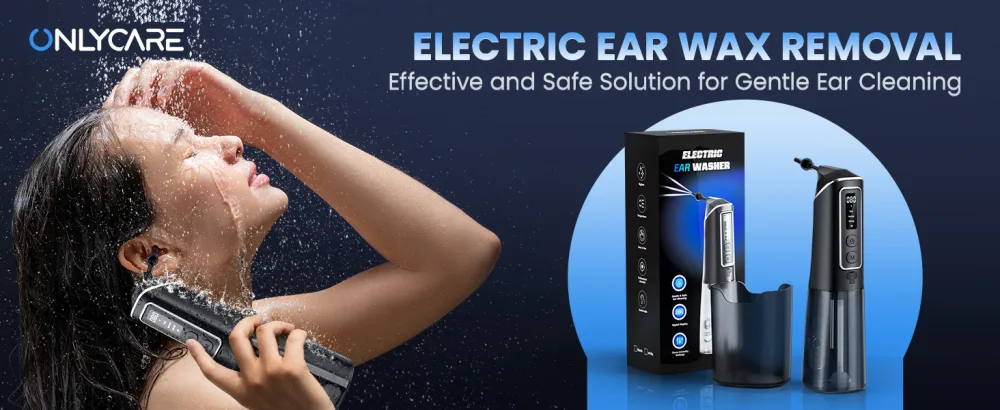 ONLYCARE Electric Ear Wax Removal Kit - 3 Pressure Modes LED Display Water Powered Ear Cleaner with 6 Reusable Replacement Tips Black - Electric Ear Wax Removal