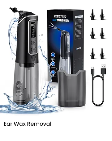 ONLYCARE Electric Ear Wax Removal Kit - 3 Pressure Modes LED Display Water Powered Ear Cleaner with 6 Reusable Replacement Tips Black - Electric Ear Wax Removal Kit