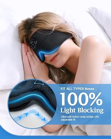 Bluetooth Sleep Headphones White Noise Sleep Mask | 3D Eye Mask for Sleeping | 38 Relaxing Soothing Sounds | 16hrs Playingtime | Light Blocking Eye Mask | Auto - Off Timer | Best for Sleeper(Blue) - Sleep mask
