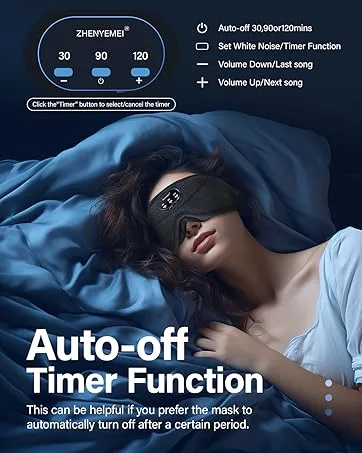 Bluetooth Sleep Headphones White Noise Sleep Mask | 3D Eye Mask for Sleeping | 38 Relaxing Soothing Sounds | 16hrs Playingtime | Light Blocking Eye Mask | Auto - Off Timer | Best for Sleeper(Blue) - Sleep mask
