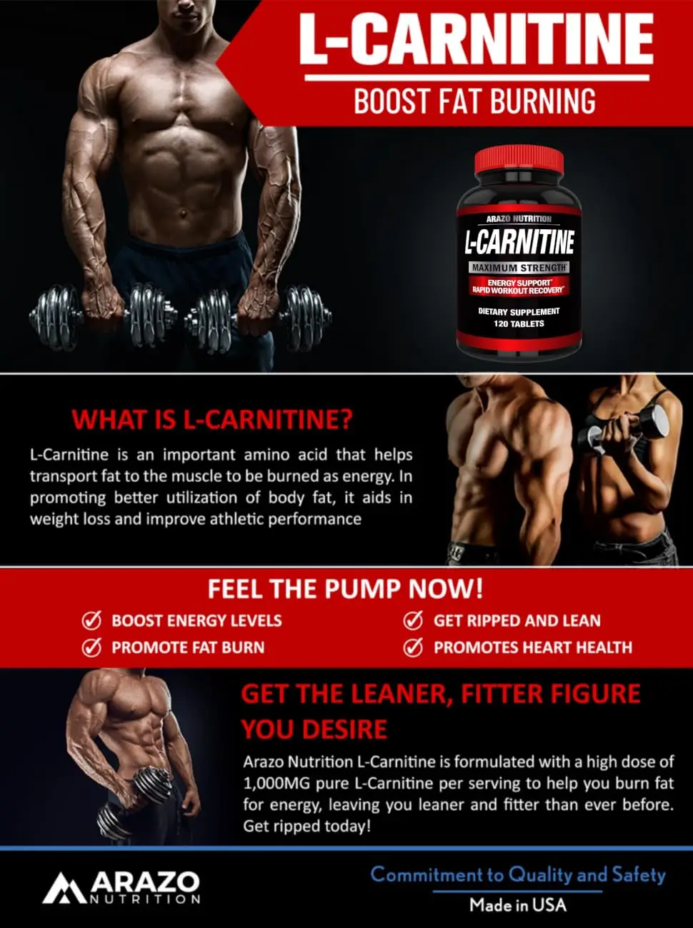 Super Strength L-Carnitine 1000mg Servings Plus Calcium for Boosted Metabolism and Improved Muscle Gain - Arazo Nutrition - Tribulus