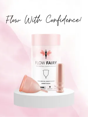 Reusable Menstrual Cup with Applicator for Easy Insertion - 100% Medical Grade Silicone Period Cup and Period Cup Applicator - Menstrual Cup Applicator + Cup - 12 Hour Wear (Small) - Flow With Confidence