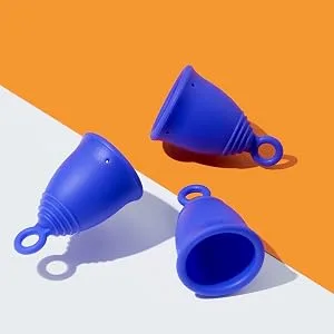 Silicone Ring Menstrual Cup with Loop Pull Stem Handle - Reusable for 10 Years - Medium Size Extra Firm Peachcup - Peachlife Reusable Extra Firm Menstrual Cup Ring Stem Period remov Medical Grade Silicone Tampon Pad