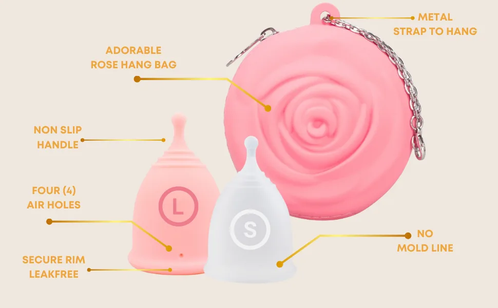 Adorable Pink Menstrual Starter Kit - Most Comfortable Reusable Menstrual Cup with Best Stem Stem + Storage Bag for Travel (S Pink) S Pink - adorable pink peri