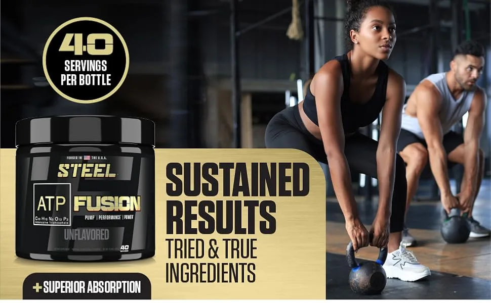 Steel Supplements ATP-Fusion | Optimized Absorption Creatine Monohydrate Workout Supplement | Bloat Free Formula for Faster Recovery with Creatine Monohydrate Powder | 40 Servings - Steel Supplements ATP-Fusion | PH Balanced Creatine Monohydrate Workout Supplement