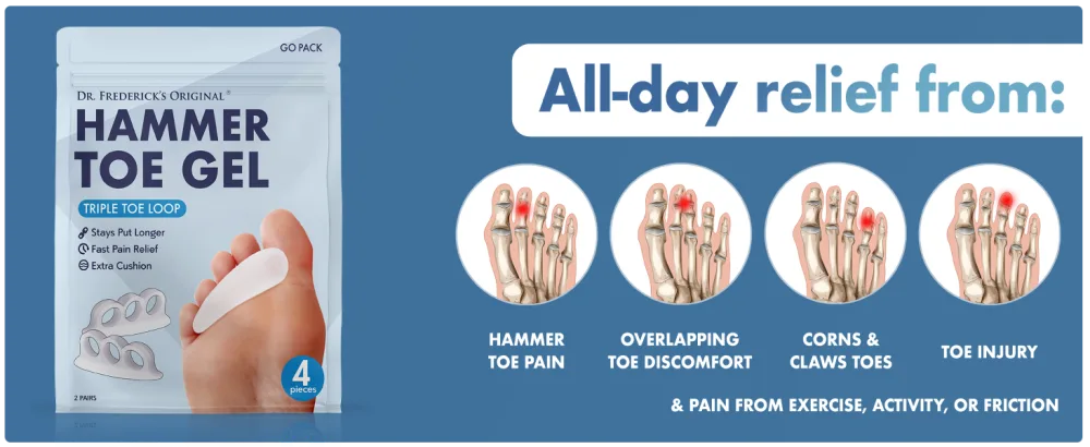 Dr. Frederick's Original Hammer Toe Gels - 2 Pairs - Hammer Toe Support Crest for Women & Men - Joint Realign - Cushion Support & Temporary Splint - Crooked Claw Toe Brace - White - 1 Loop Design Soft - 1 Loop - White - hammer toe treatment