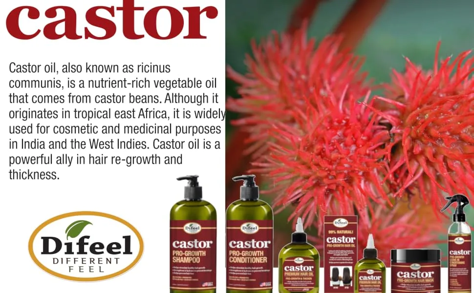 Difeel Castor Pro-Growth Shampoo 33.8 oz. - Made with Natural Castor Oil for Hair Growth Sulfate Free Shampoo - Castor Line