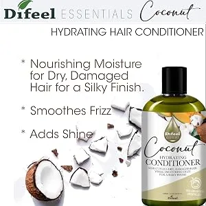 Difeel Essentials Hydrating Coconut Shampoo 12 oz. - Moisturizing Sulfate Free Shampoo made with 100% natural Essential Oils - Difeel Essentials Hydrating Coconut Conditioner