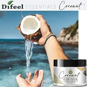Difeel Essentials Hydrating Coconut Shampoo 12 oz. - Moisturizing Sulfate Free Shampoo made with 100% natural Essential Oils - Difeel Essentials Hydrating Coconut Hair Mask