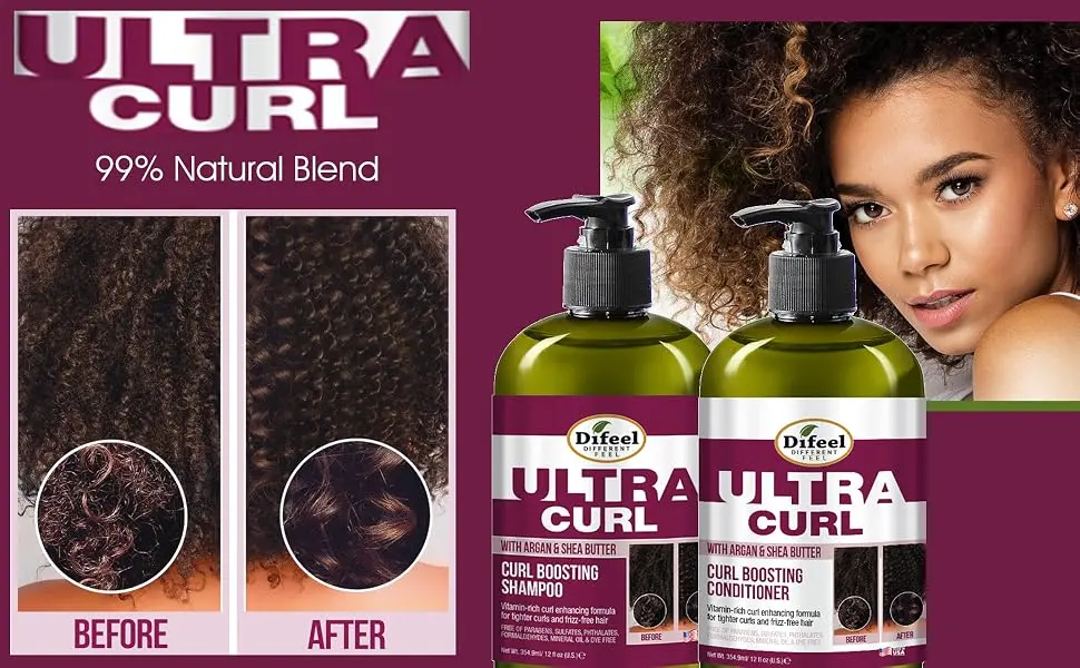 Difeel Ultra Curl 2-PC Curl Enhancing Shampoo & Conditioner Set - Includes Shampoo 12 oz & Conditioner 12 oz. - Ultra Curl Shampoo & Conditioner Set